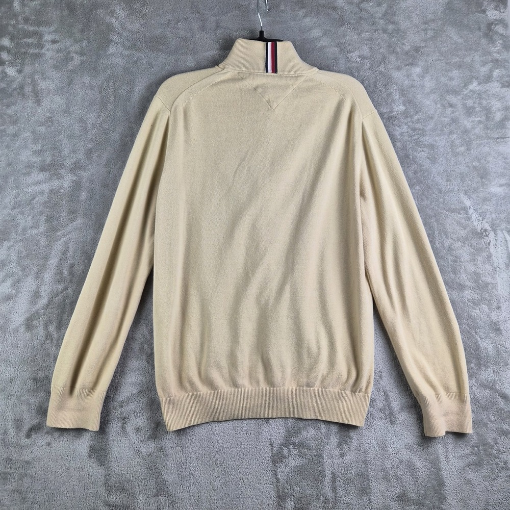 Tommy Hilfiger Sweater Mens Large Beige Knit 1/4 Zip Mock Neck Logo Pullover - Picture 2 of 11